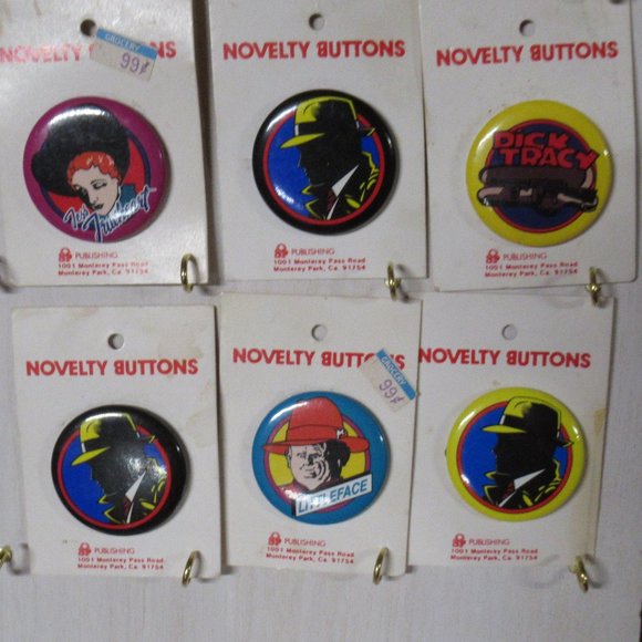 6 Dick Tracy Pinback Buttons NOC Jess Trueheart +